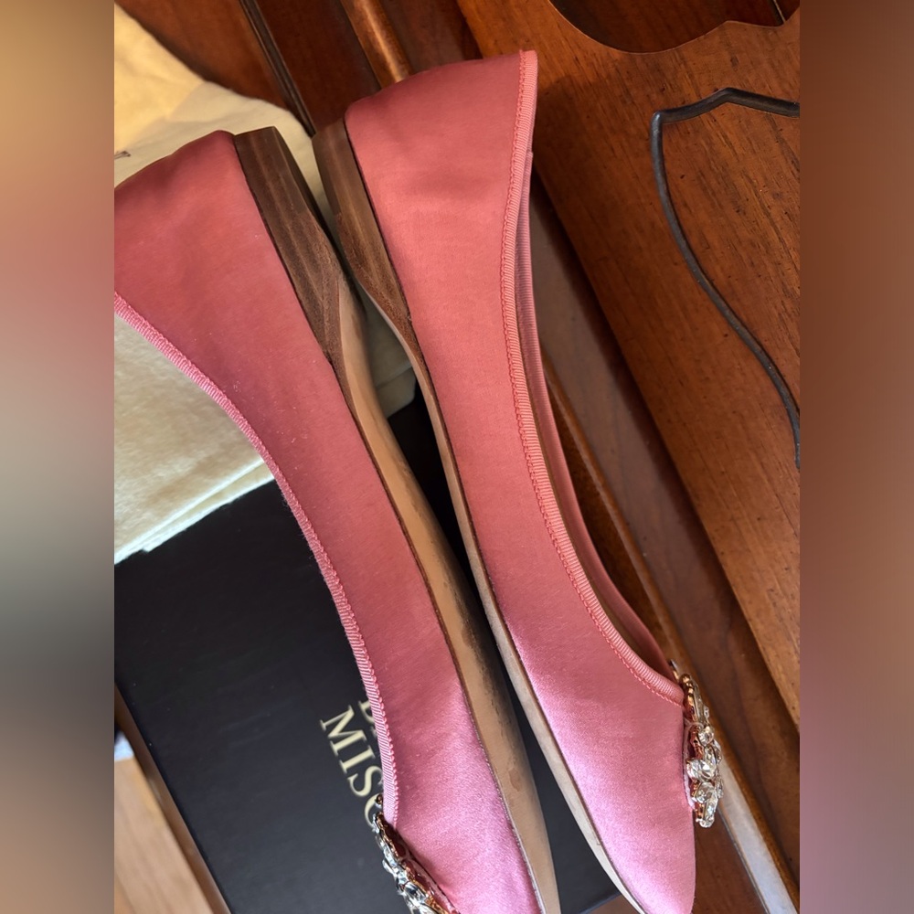 Badgley Mischka Pippa Rose Pink Satin Jeweled Ballet Flats - Picture 8 of 16